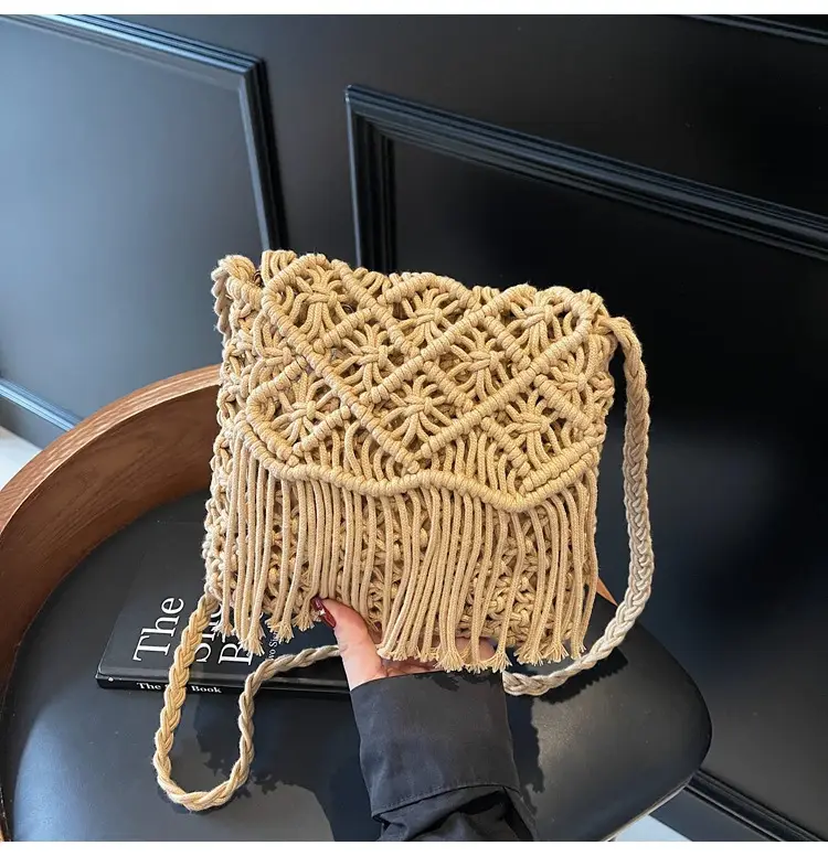 Women's Woven Tassel Shoulder Bag Brown 2024 — feature 28
