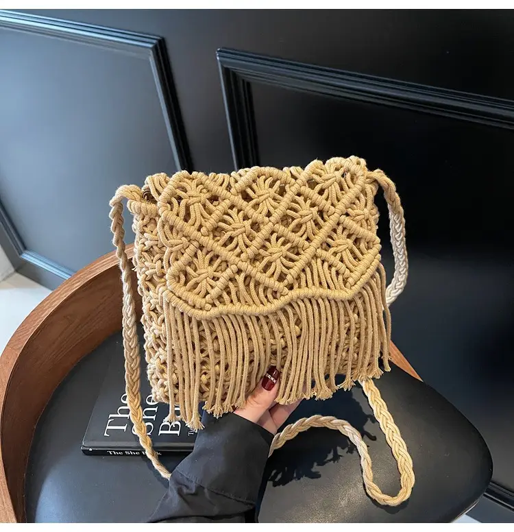 Women's Woven Tassel Shoulder Bag Brown 2024 — feature 29