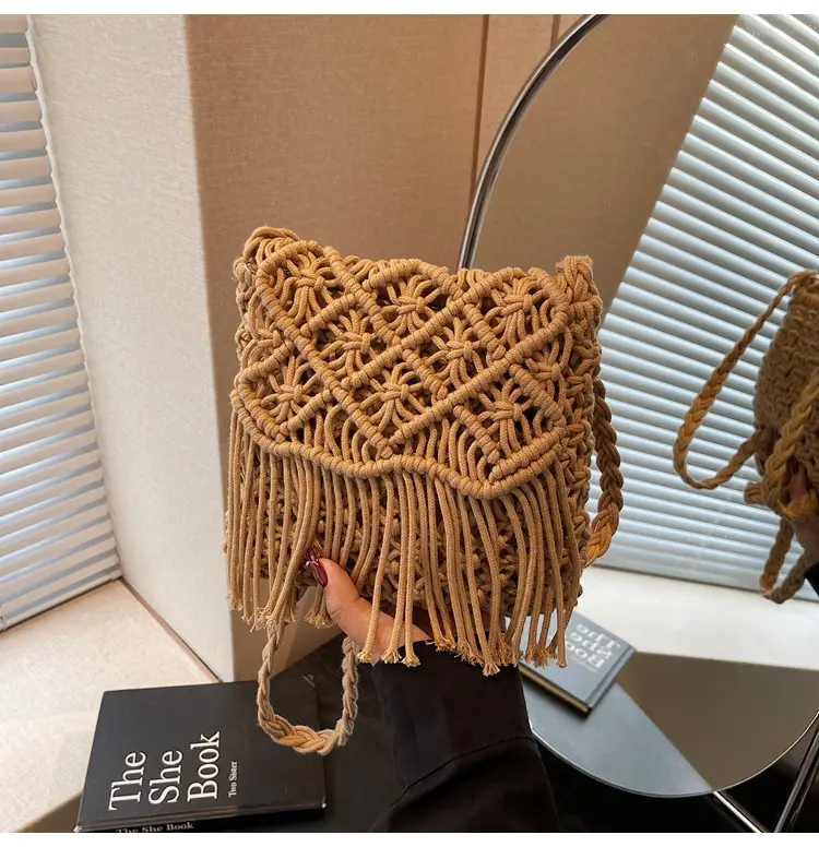 Women's Woven Tassel Shoulder Bag Brown 2024 — feature 33