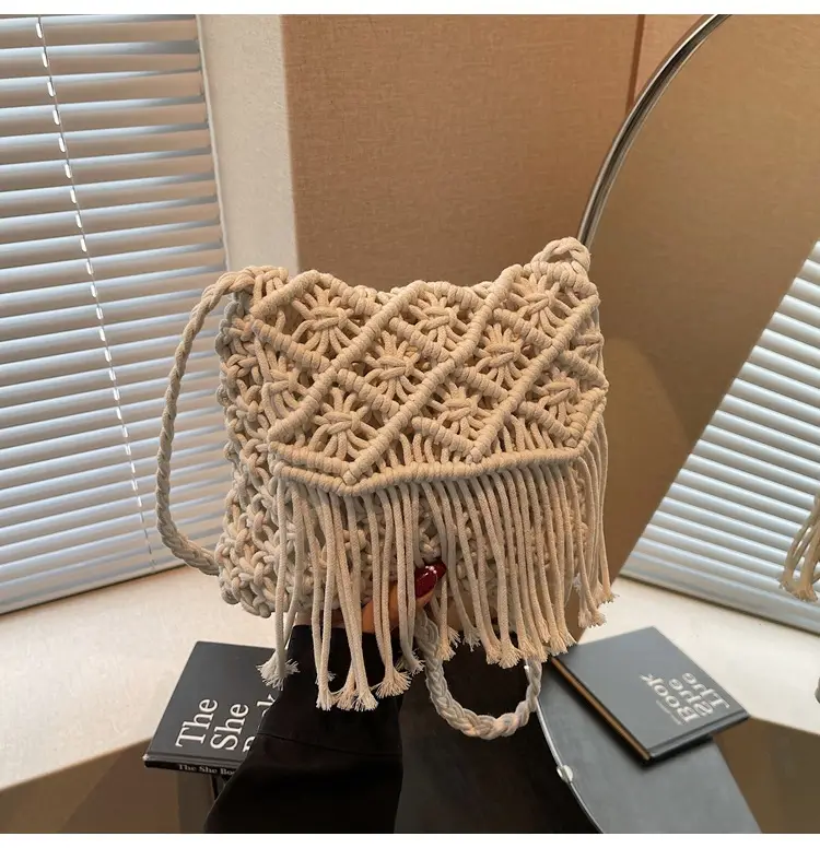 Women's Woven Tassel Shoulder Bag Brown 2024 — feature 34