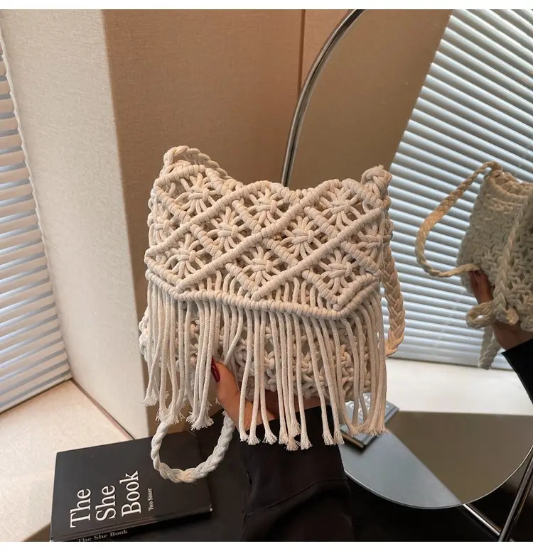 Women's Woven Tassel Shoulder Bag Brown 2024 — feature 35