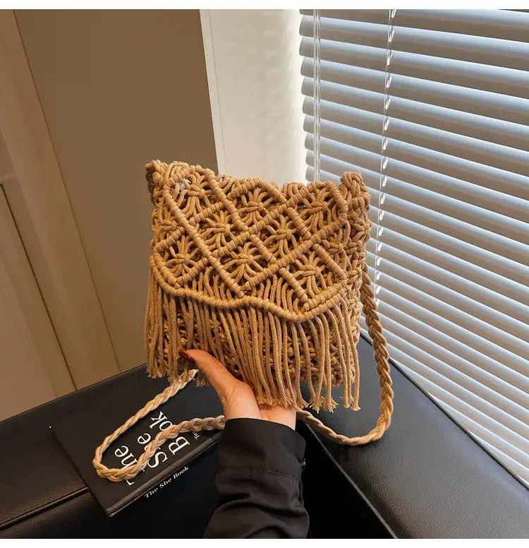 Women's Woven Tassel Shoulder Bag Brown 2024 — feature 36