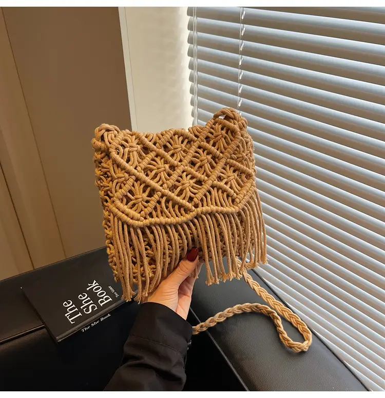 Women's Woven Tassel Shoulder Bag Brown 2024 — feature 37