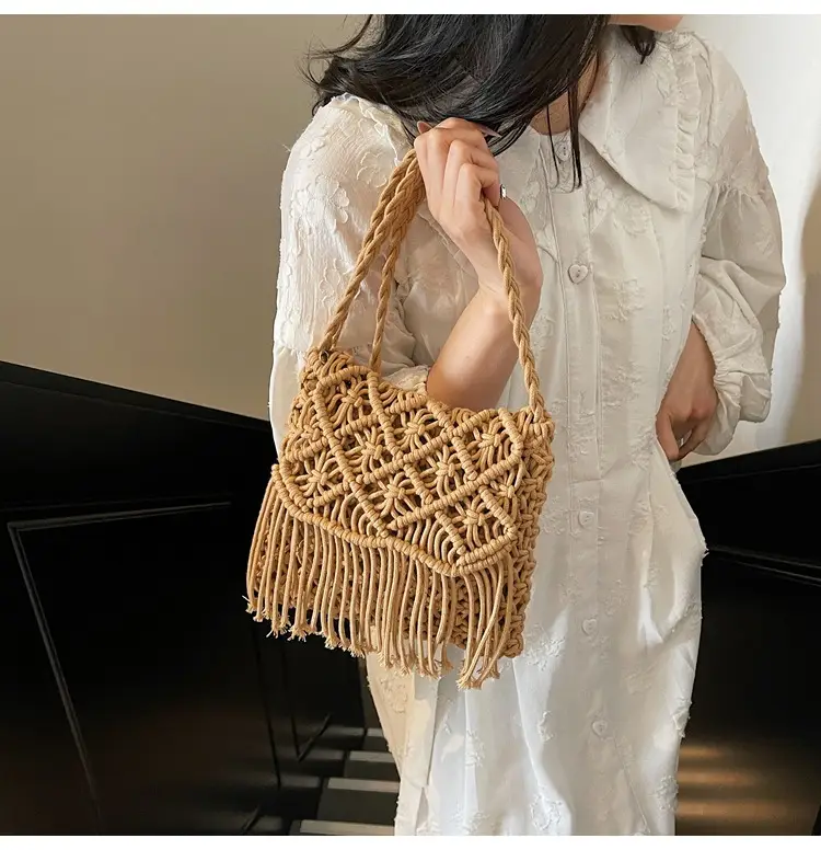 Women's Woven Tassel Shoulder Bag Brown 2024 — feature 8