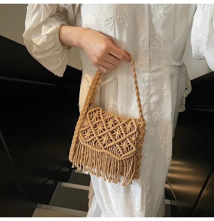 Women's Woven Tassel Shoulder Bag Brown 2024 — feature 9
