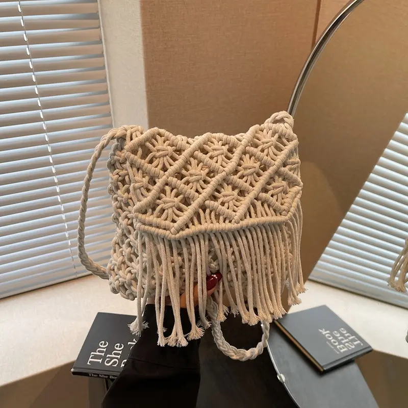 Women's Woven Tassel Shoulder Bag Brown 2024 - Image 2