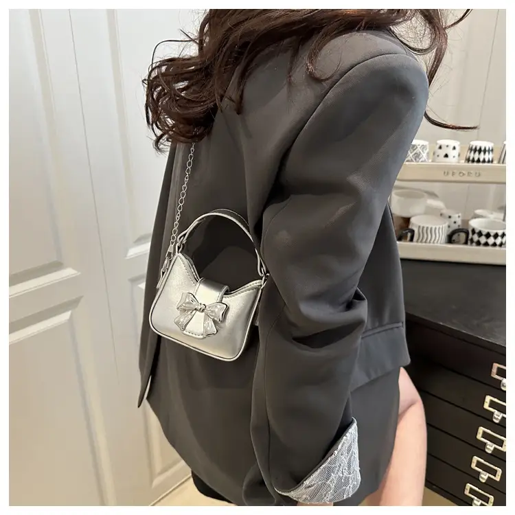 Black Bow Crossbody Bag with Chain Strap — feature 19