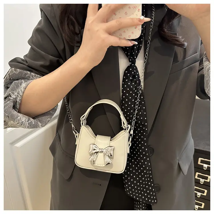 Black Bow Crossbody Bag with Chain Strap — feature 21