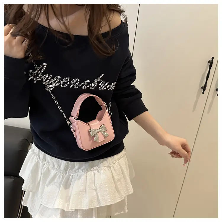 Black Bow Crossbody Bag with Chain Strap — feature 27