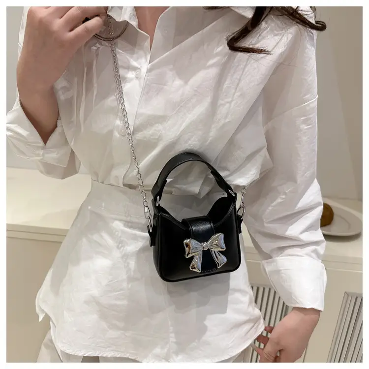 Black Bow Crossbody Bag with Chain Strap — feature 38