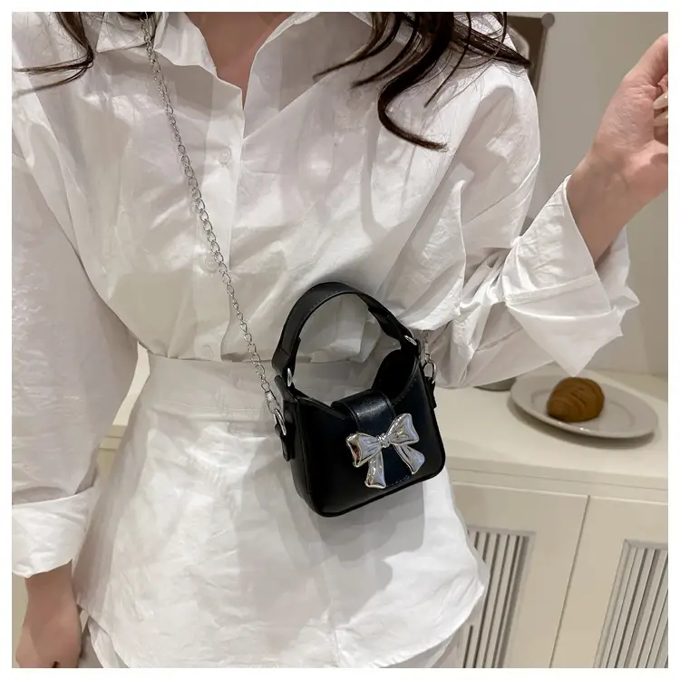 Black Bow Crossbody Bag with Chain Strap — feature 39