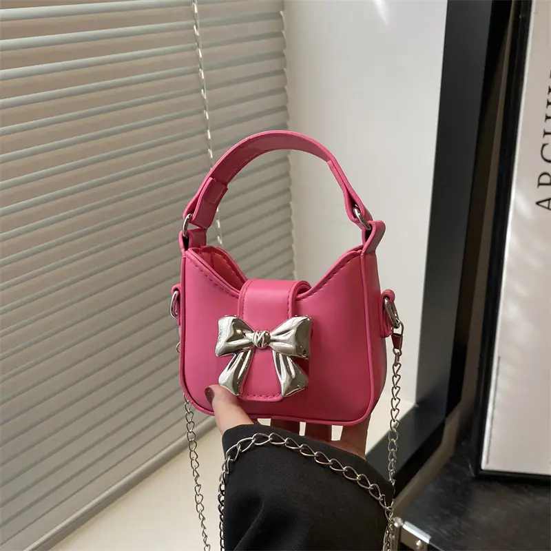 Black Bow Crossbody Bag with Chain Strap - Image 4