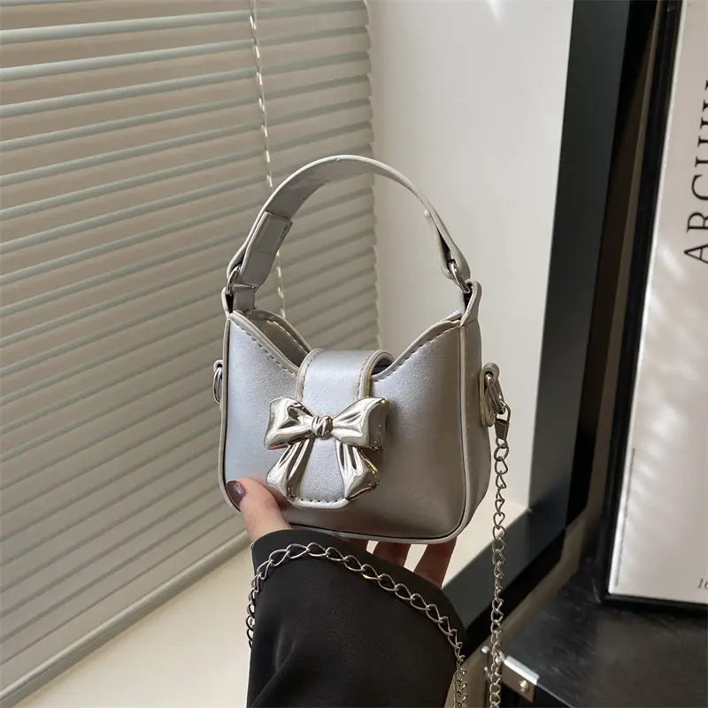 Black Bow Crossbody Bag with Chain Strap - Image 5