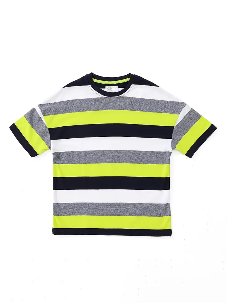 Kids Striped T-Shirt Neon Gray Black Cotton Summer Boys