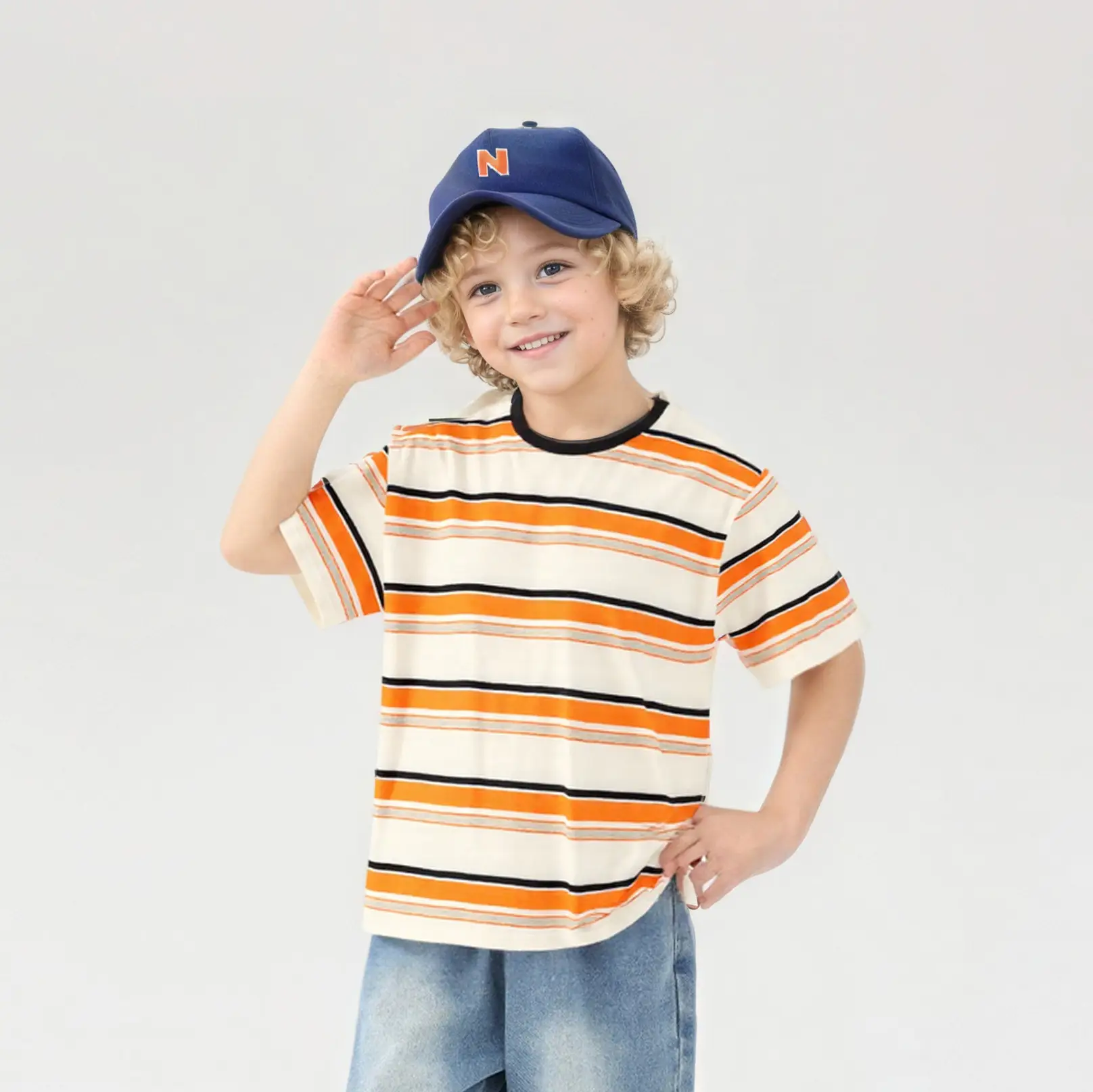 Kids Striped T-Shirt Neon Gray Black Cotton Summer Boys — feature 3