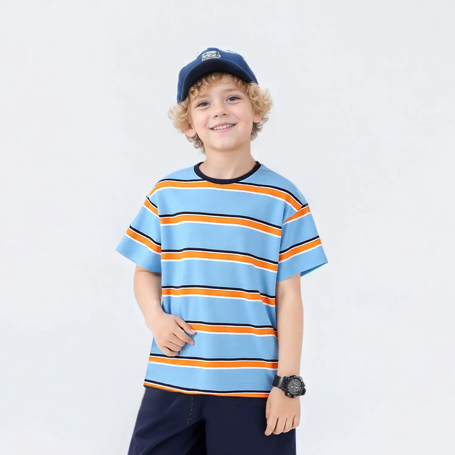 Kids Striped T-Shirt Neon Gray Black Cotton Summer Boys — feature 4