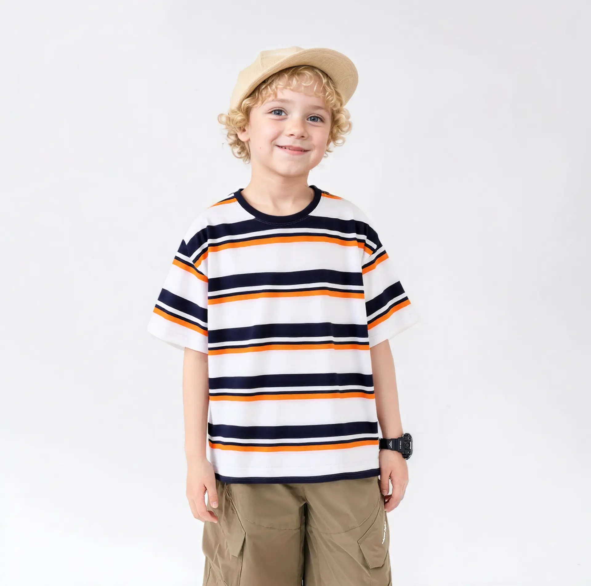 Kids Striped T-Shirt Neon Gray Black Cotton Summer Boys — feature 6
