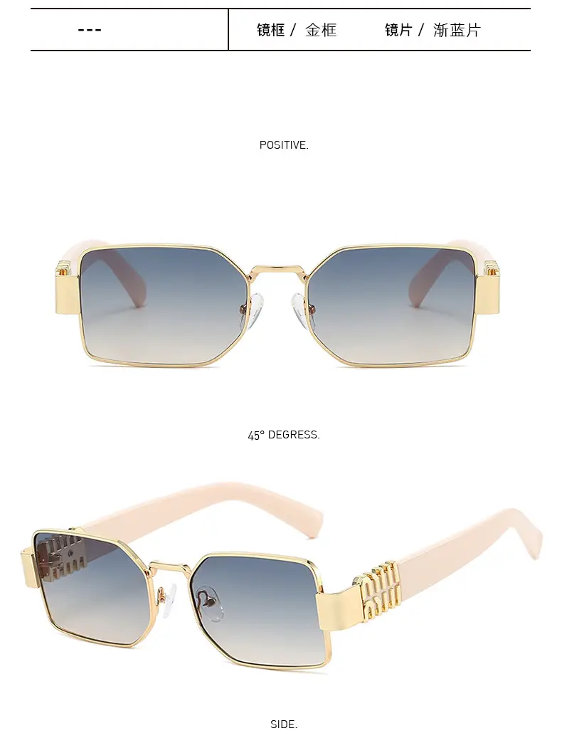 Square Sunglasses Women Gold Frame Fade Blue — feature 19