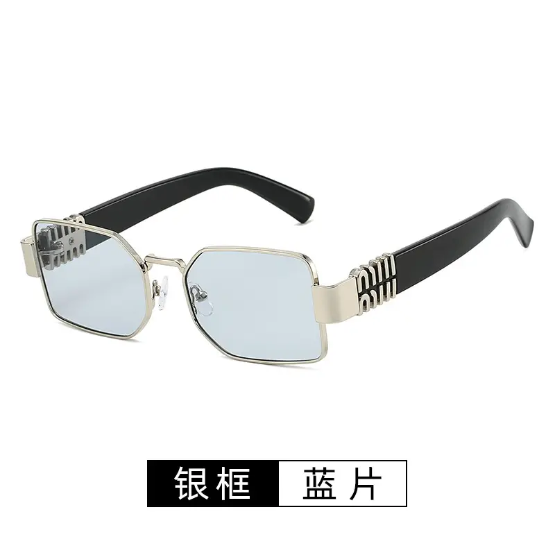 Square Sunglasses Women Gold Frame Fade Blue - Image 5