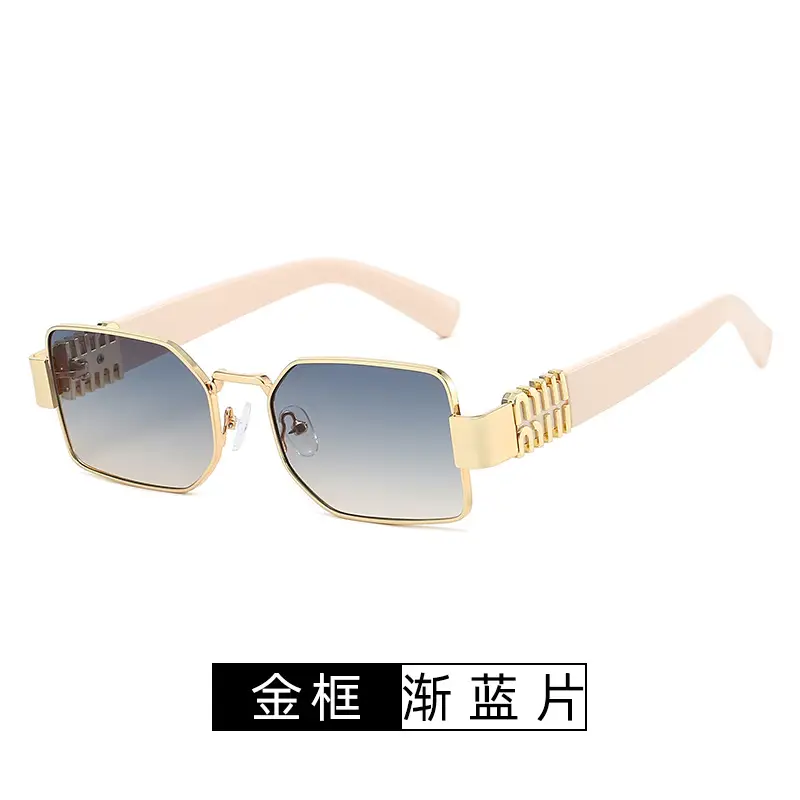 Square Sunglasses Women Gold Frame Fade Blue - Image 7