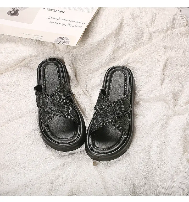 2025 Black Cross Strap Slippers Women Beach Wear — feature 7