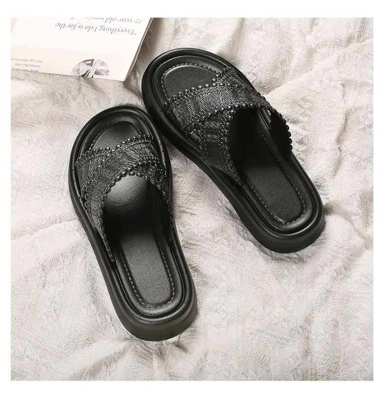 2025 Black Cross Strap Slippers Women Beach Wear — feature 8