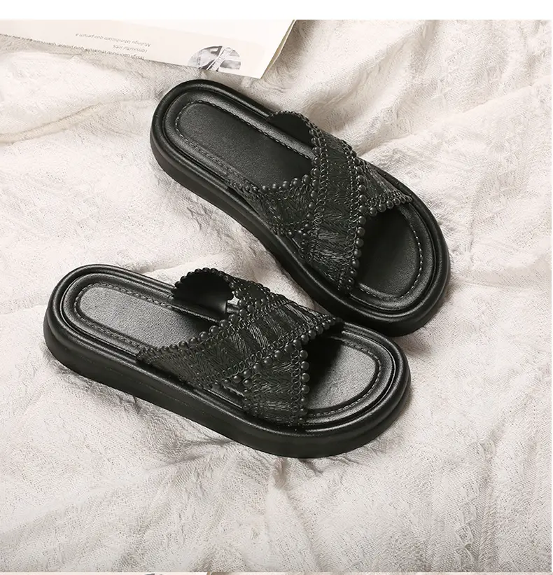 2025 Black Cross Strap Slippers Women Beach Wear — feature 9