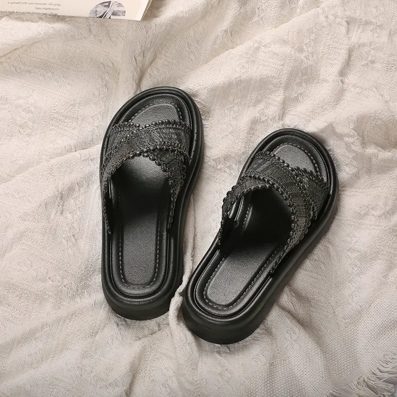 2025 Black Cross Strap Slippers Women Beach Wear - Image 2