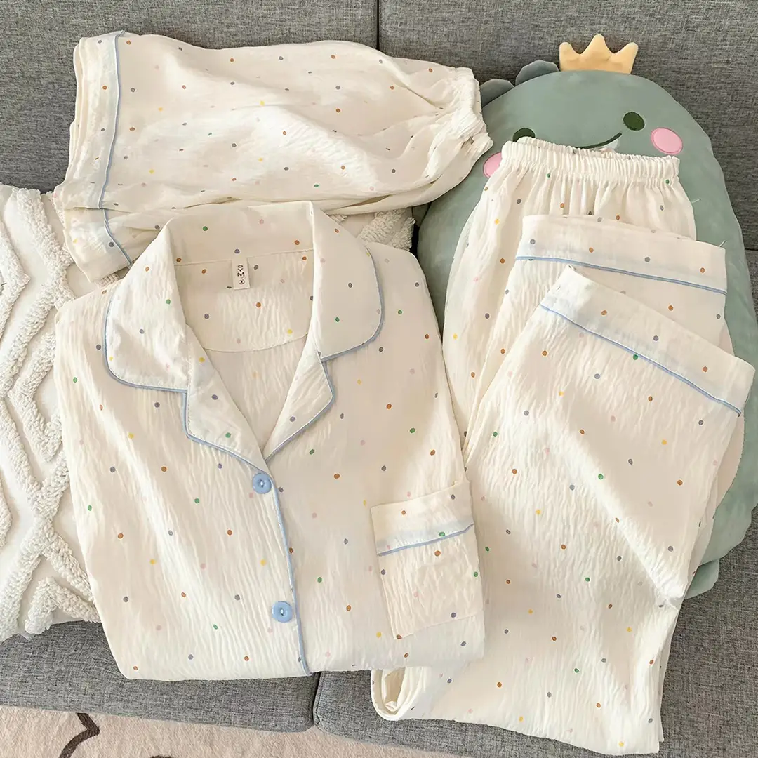 Cloud Cotton Pajamas for Women Spring and Summer Short-Sleeved Trousers New Cotton Silk Cartoon Three-Piece Suit Home Clothes Cross-Border Live Broadcast
