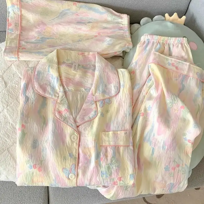 Cloud Cotton Pajamas for Women Spring and Summer Short-Sleeved Trousers New Cotton Silk Cartoon Three-Piece Suit Home Clothes Cross-Border Live Broadcast