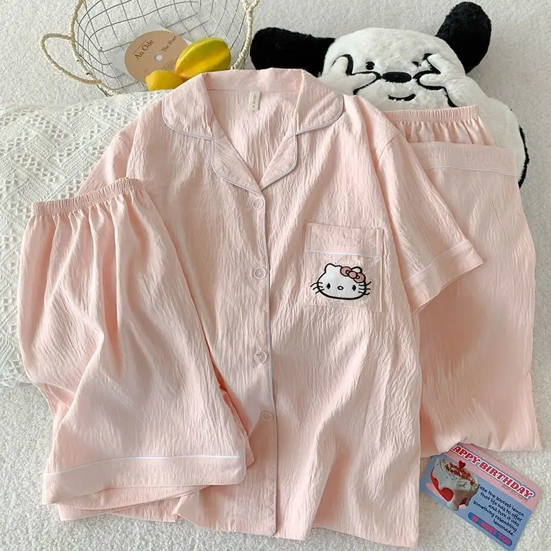 Cloud Cotton Pajamas for Women Spring and Summer Short-Sleeved Trousers New Cotton Silk Cartoon Three-Piece Suit Home Clothes Cross-Border Live Broadcast