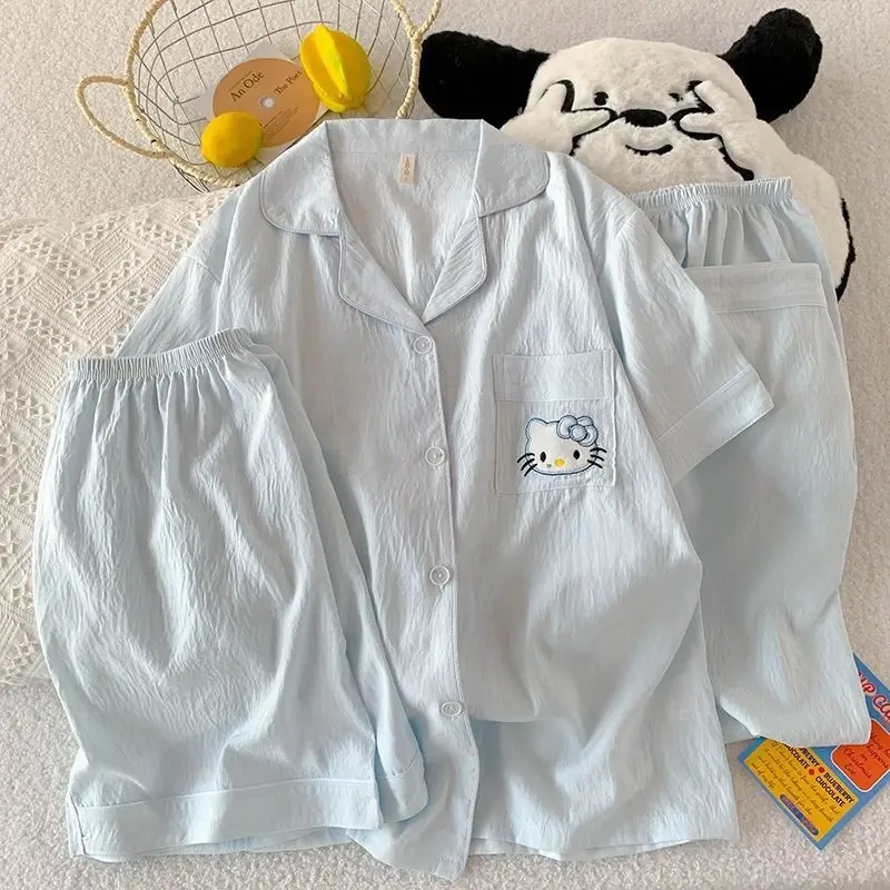 Cloud Cotton Pajamas for Women Spring and Summer Short-Sleeved Trousers New Cotton Silk Cartoon Three-Piece Suit Home Clothes Cross-Border Live Broadcast