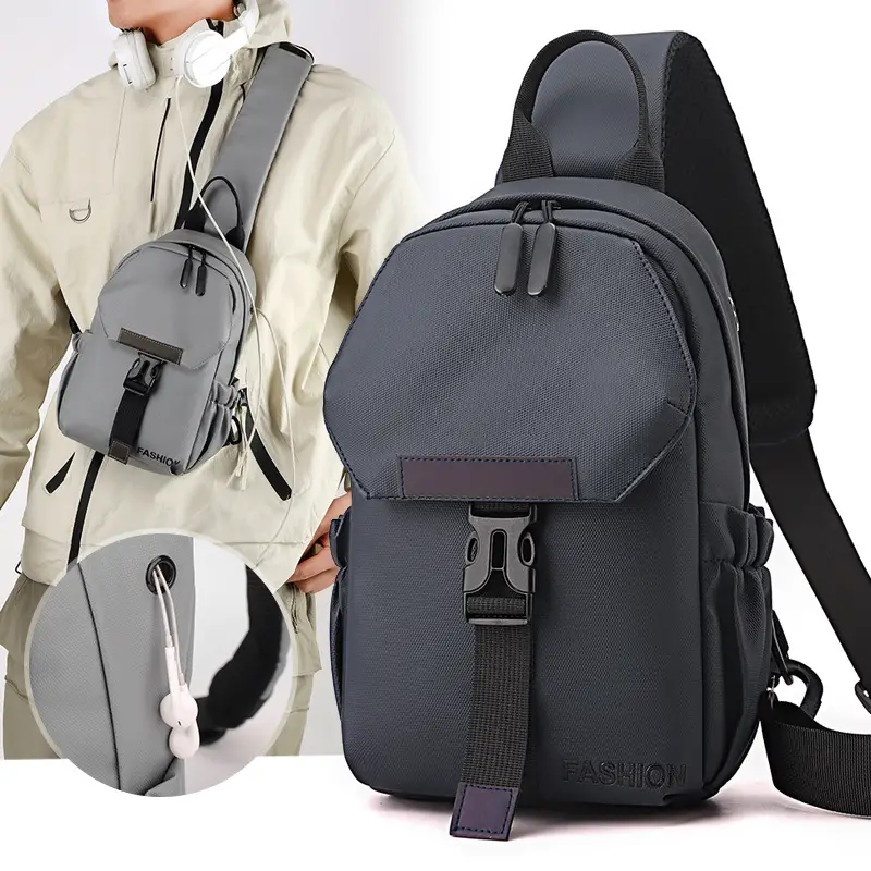 Men's Grey Chest Bag Business Travel Outdoor Sports Crossbody - Image 6
