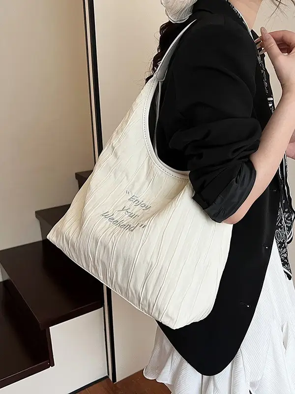 Women's White Quilted Shoulder Bag 2025 College Student