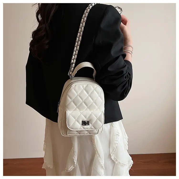 Women's Mini Quilted Chain Shoulder Bag Cream — feature 11
