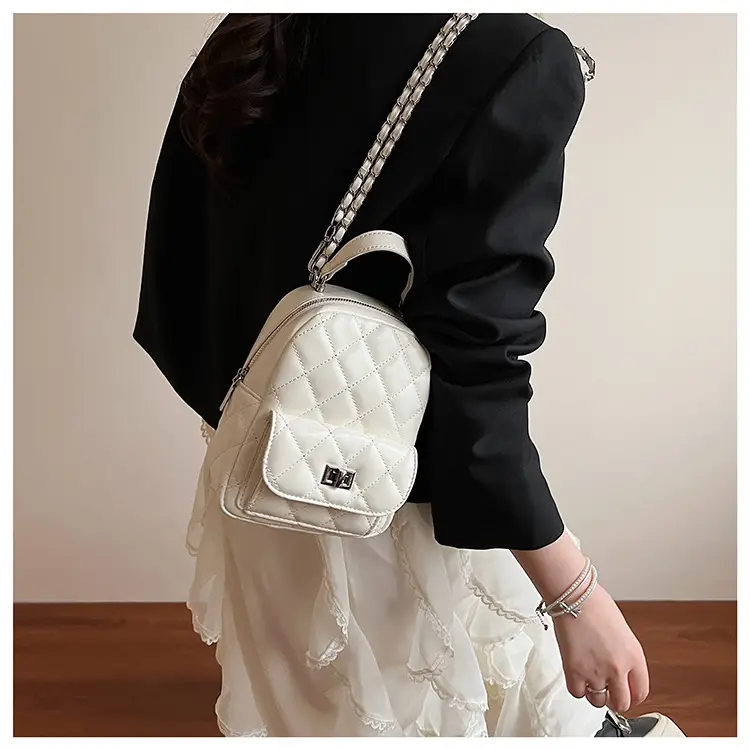 Women's Mini Quilted Chain Shoulder Bag Cream — feature 12