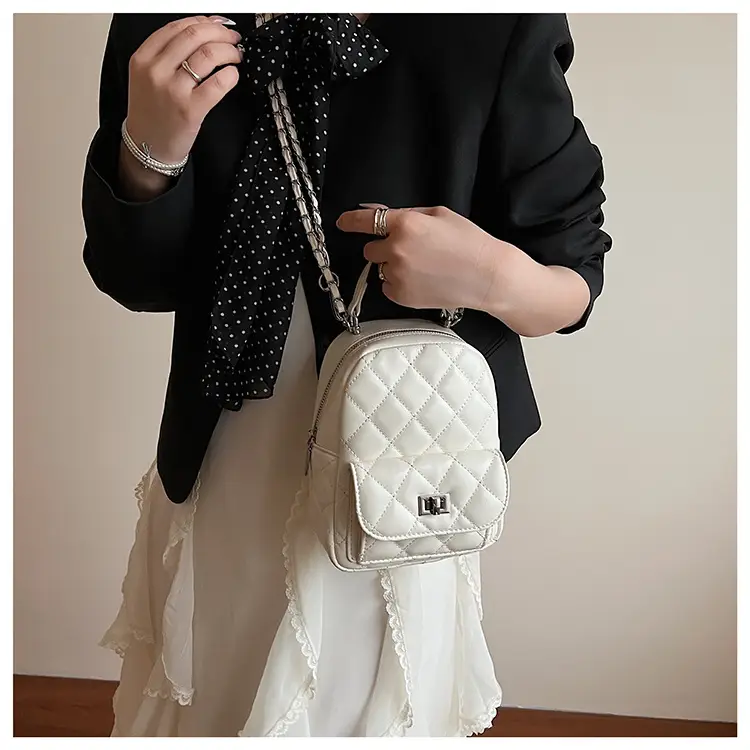 Women's Mini Quilted Chain Shoulder Bag Cream — feature 13