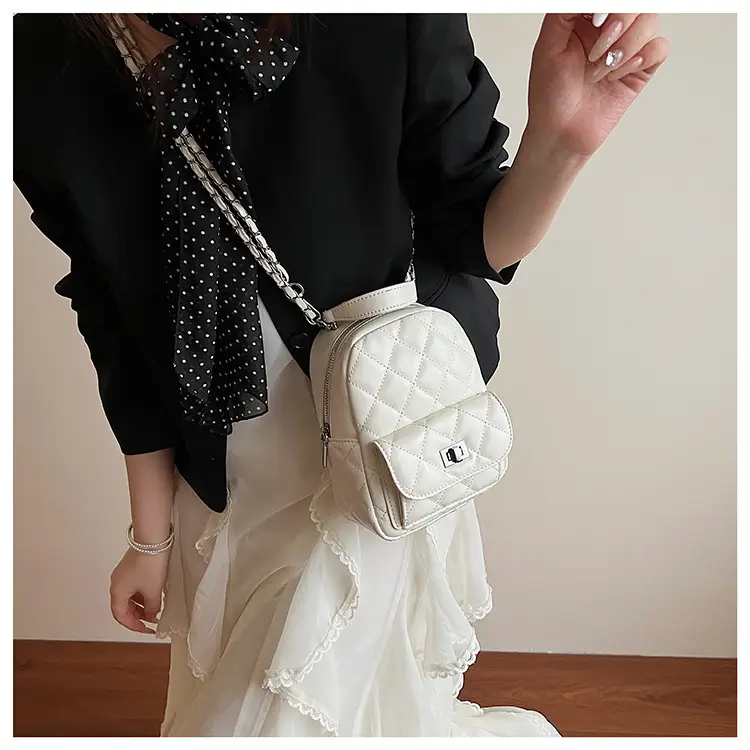 Women's Mini Quilted Chain Shoulder Bag Cream — feature 14