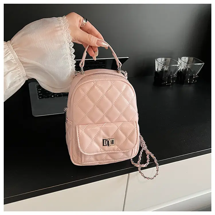 Women's Mini Quilted Chain Shoulder Bag Cream — feature 19