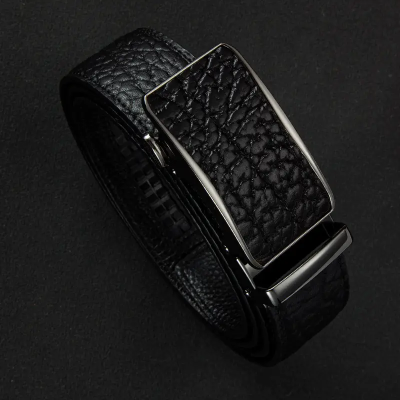 Men's Black Genuine Leather Belt with Automatic Buckle - Image 4