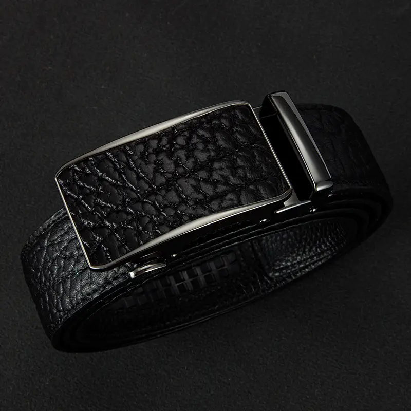 Men's Black Genuine Leather Belt with Automatic Buckle - Image 5