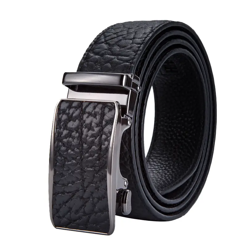 Men's Black Genuine Leather Belt with Automatic Buckle - Image 6