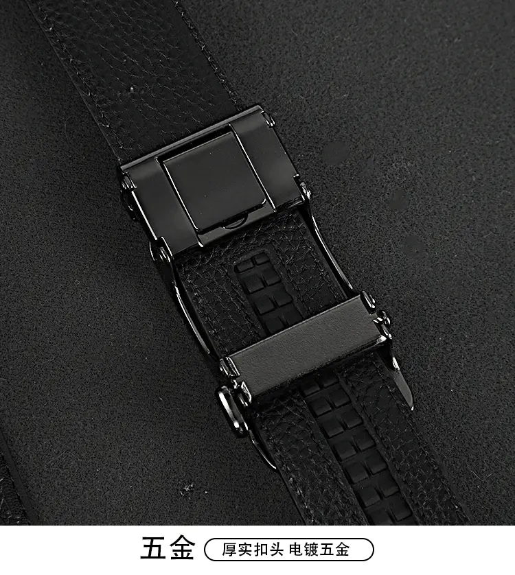 Men's Black Genuine Leather Belt with Automatic Buckle — feature 12