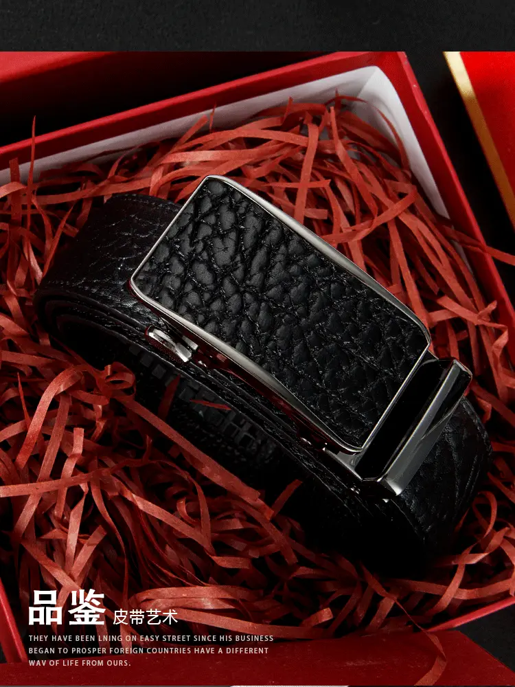 Men's Black Genuine Leather Belt with Automatic Buckle — feature 3