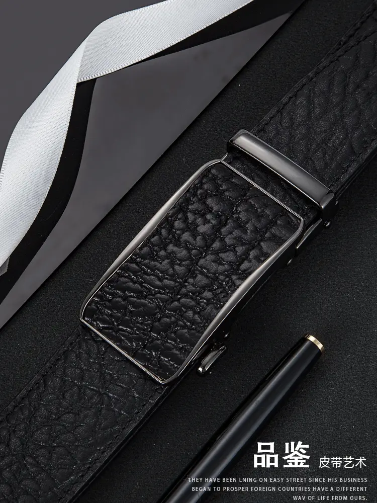 Men's Black Genuine Leather Belt with Automatic Buckle — feature 4