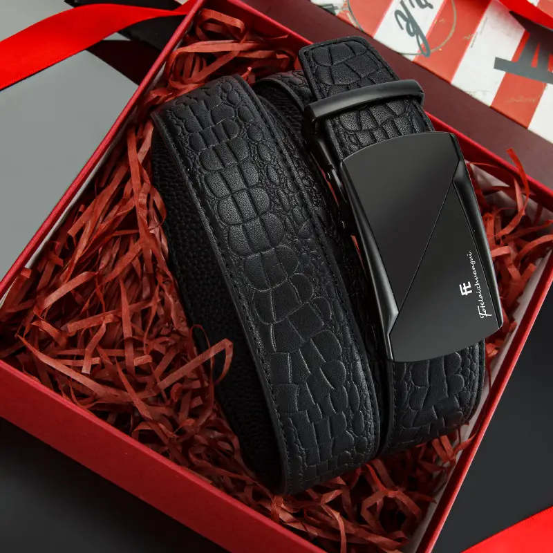 Men's Black Croc Leather Belt with Automatic Buckle - Image 6