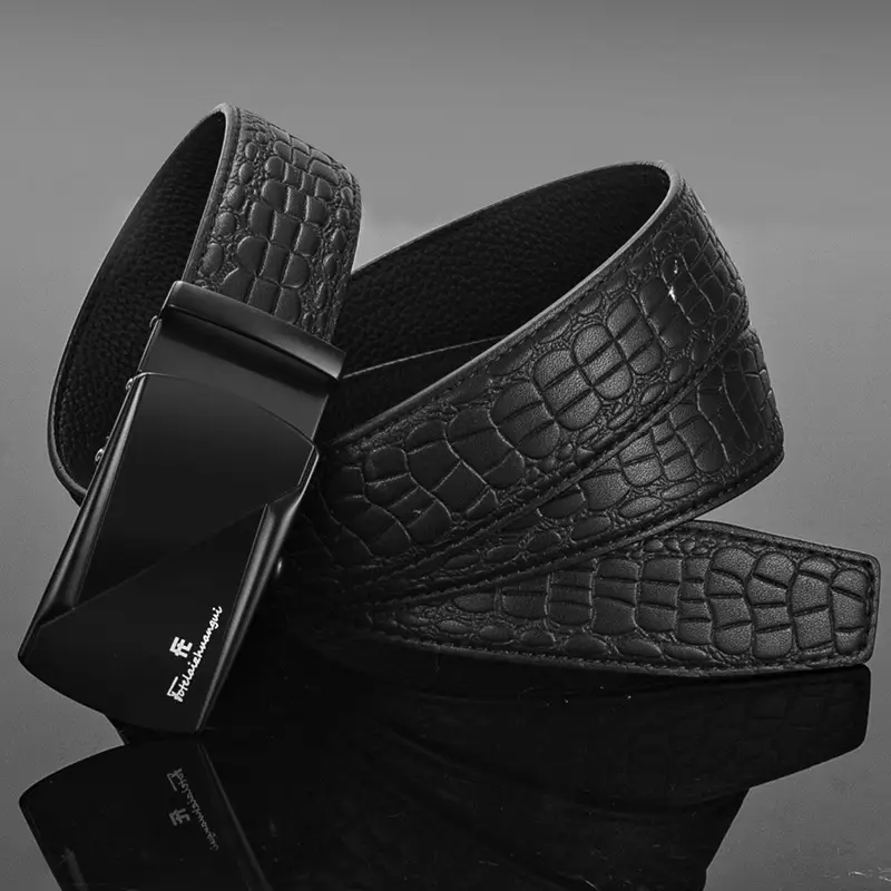 Men's Black Croc Leather Belt with Automatic Buckle - Image 7