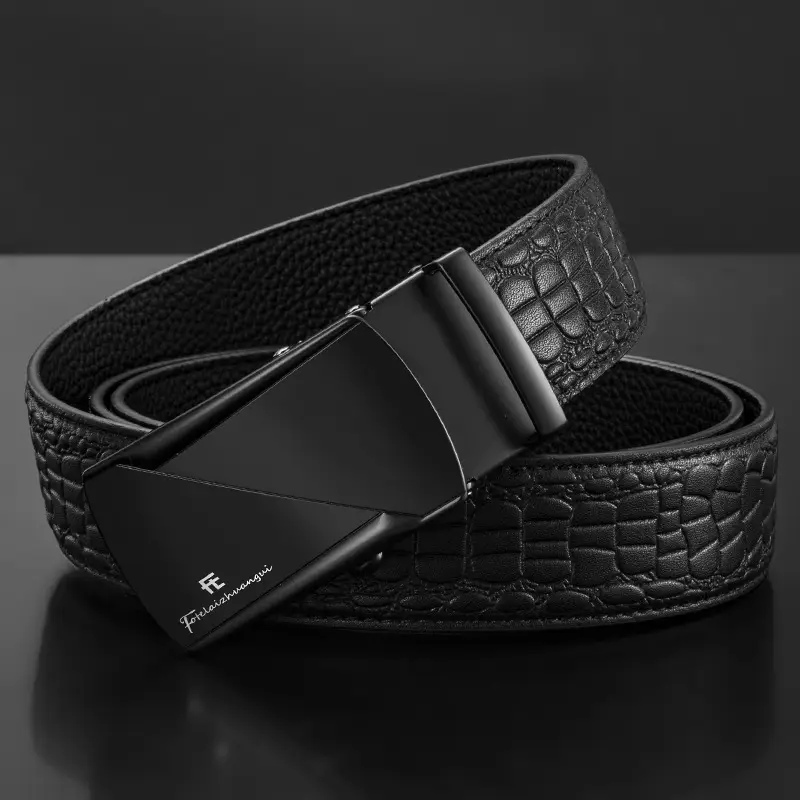 Men's Black Croc Leather Belt with Automatic Buckle - Image 8