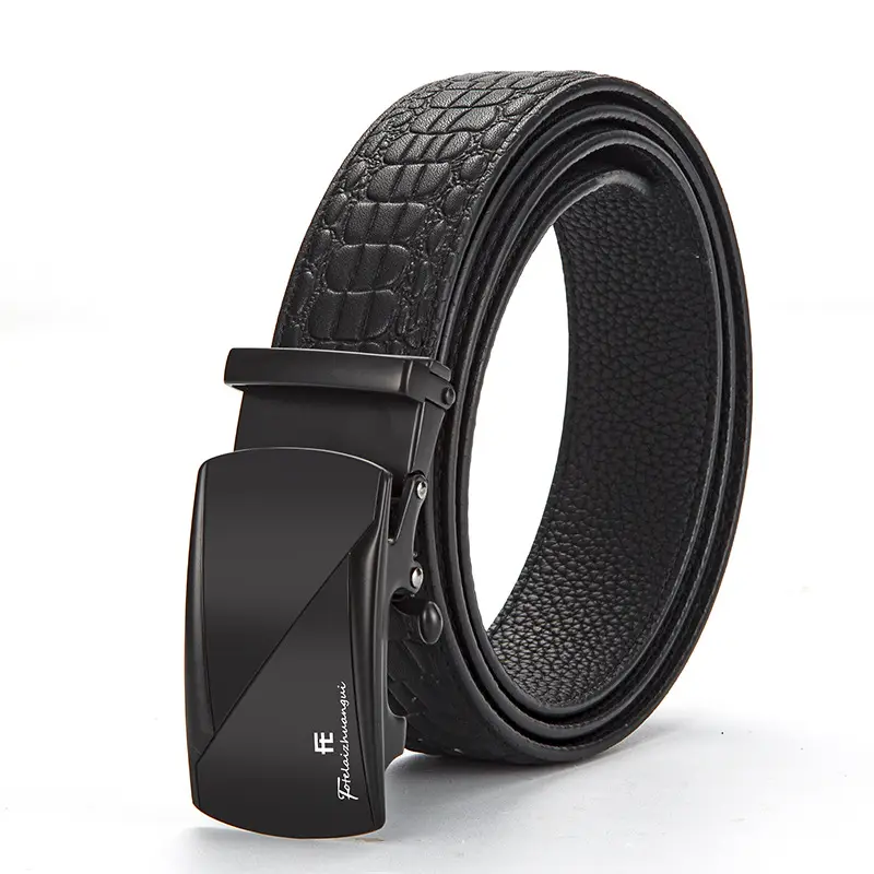 Men's Black Croc Leather Belt with Automatic Buckle - Image 9
