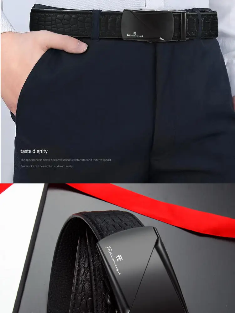 Men's Black Croc Leather Belt with Automatic Buckle — feature 16